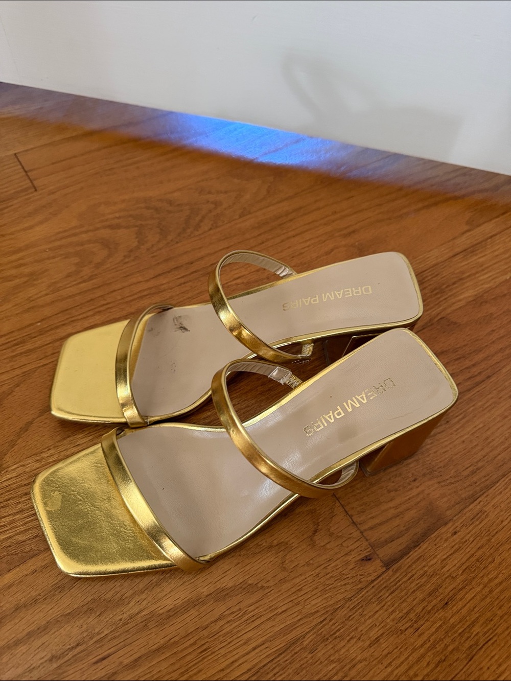 Dream Pairs Metallic Gold Double-Strap Block Heel Sandals